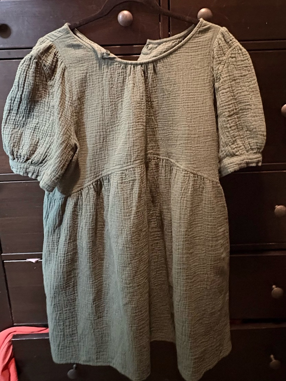 Olive Green Mini Dress with Puff Sleeves